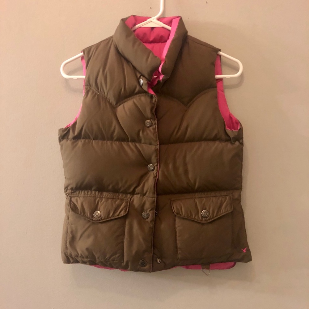Reversible puffer vest pink & brown